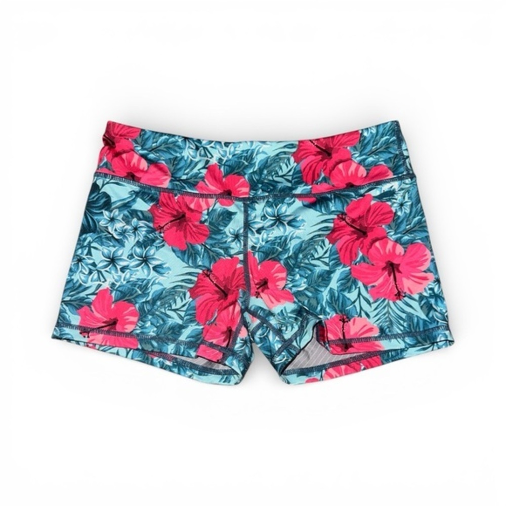 lAB MFG Workout Tropical Floral Print Shorts Beach Resortwear Fitness Gym Outfit
